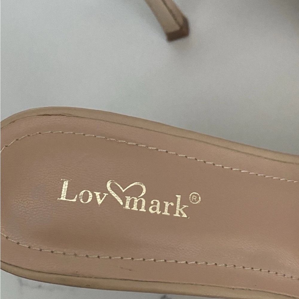 Lov Mark ❤️ Braided Strap Square Toe Ashley Mule Heeled Sandal Women’s Sz 8 Nude - Picture 12 of 13